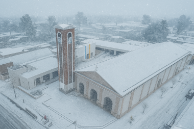 Una imagen generada por inteligencia artificial muestra al Santuario San José de Jáchal cubierto de nieve