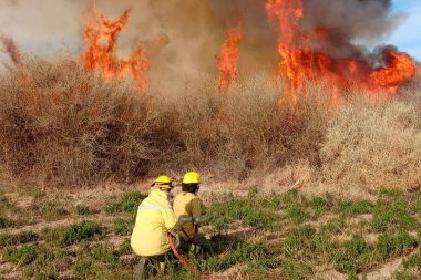 La rápida intervención de bomberos logró controlar un incendio de pasturas en San Isidro de Jáchal