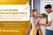 Banco San Juan baja la tasa de sus créditos hipotecarios y ofrece UVA + 7,5% para primera vivienda
